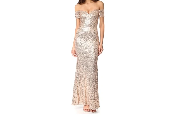 Badgley Mischka Off-Shoulder Velvet Gown